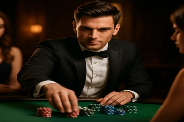 একজন নারী ল্যাপটপে অনলাইন গেম উপভোগ করছেন, চারপাশে ঝলমলে গেমিং প্ল্যাটফর্মের পরিবেশ ছড়িয়ে পড়েছে